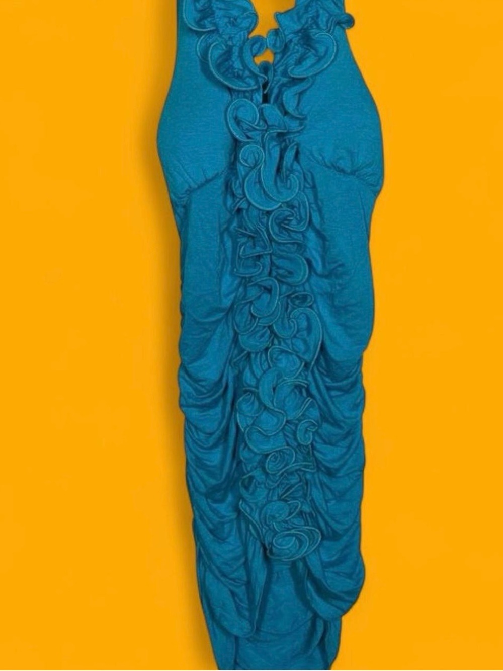 Lipstick sz S Ruffled Halter mini dress/tunic in Turquoise